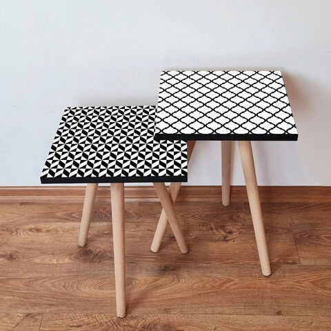Set masute 2 piese, Leona, 2SHP447, Negru / Alb