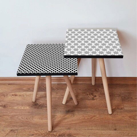 Set masute 2 piese, Leona, 2SHP463, Negru / Alb