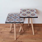 Set masute 2 piese, Leona, 2SHP466, Albastru marin / Alb / Rosu bordo / Portocale