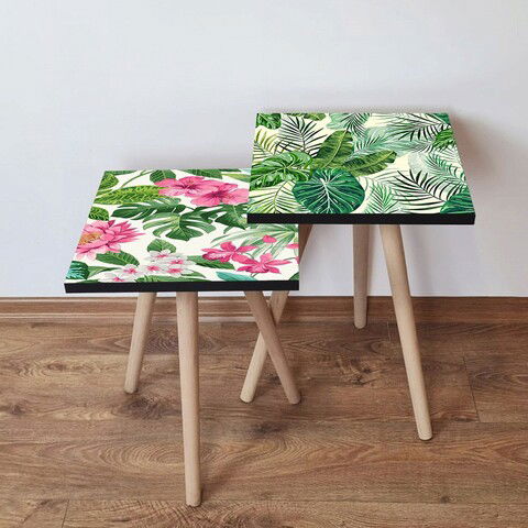 Set masute 2 piese, Leona, 2SHP494, Roz / Verde / Alb