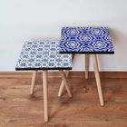Set masute 2 piese, Leona, 2SHP511, Albastru marin / Alb