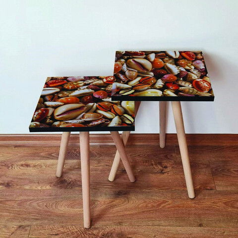Set masute 2 piese, Leona, 2SHP63, Portocale / Cremă / Roșu