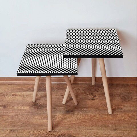 Set masute 2 piese, Leona, 2SHP8, Alb / Negru