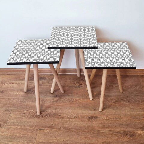 Set masute 3 piese, Leona, 3SHP10, Alb / Negru