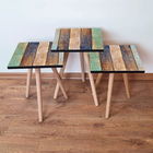 Set masute 3 piese, Leona, 3SHP115, Verde / Albastru marin / Maro / Bej