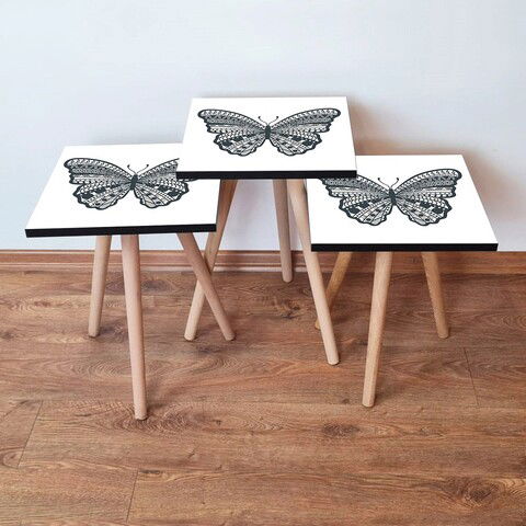 Set masute 3 piese, Leona, 3SHP12, Alb / Antracit
