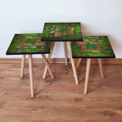 Set masute 3 piese, Leona, 3SHP14, Verde / Maro