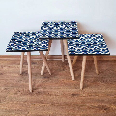 Set masute 3 piese, Leona, 3SHP157, Albastru marin / Albastru / Alb