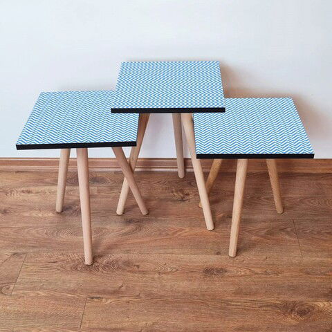 Set masute 3 piese, Leona, 3SHP220, Albastru / Alb