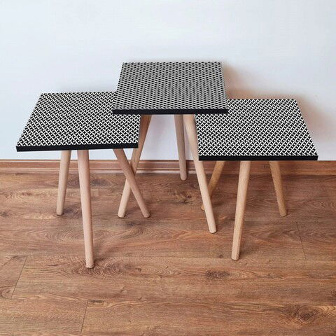 Set masute 3 piese, Leona, 3SHP227, Alb / Negru