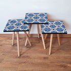 Set masute 3 piese, Leona, 3SHP23, Albastru marin / Albastru / Cremă