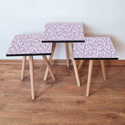 Set masute 3 piese, Leona, 3SHP247, Alb / Violet