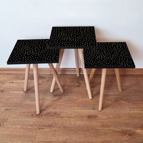 Set masute 3 piese, Leona, 3SHP250, Negru / Aur