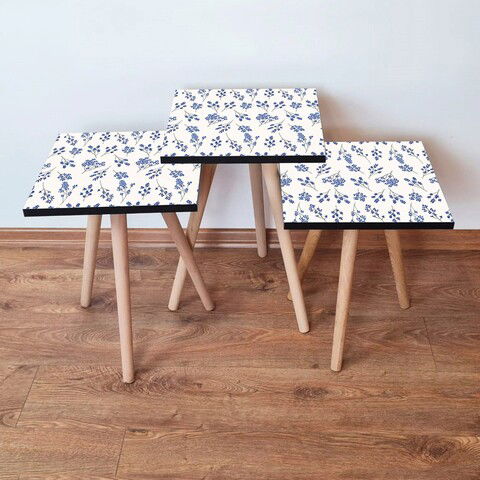 Set masute 3 piese, Leona, 3SHP259, Albastru marin / Alb