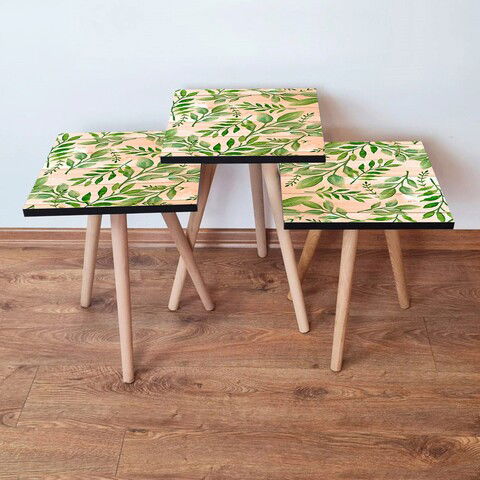 Set masute 3 piese, Leona, 3SHP261, Somon / Verde