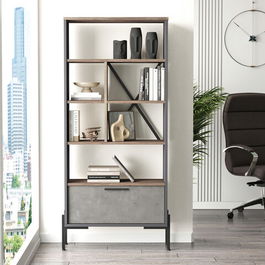 Corp biblioteca, Locelso, VS4, 75.5x160.8x44.5cm, Maro / Gri / Antracit