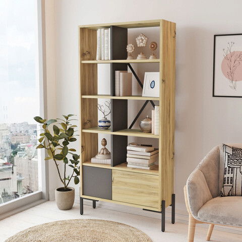 Corp biblioteca, Locelso, BO1, 79.6x160x25.5cm, Simțit / Antracit