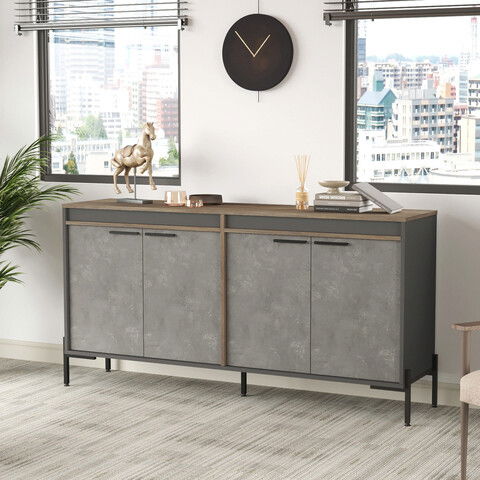 Dulap multifunctional, Locelso, VS5, 184x91.6x44.5cm, Maro / Gri / Antracit