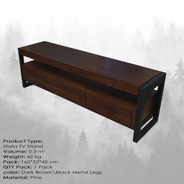 Comoda TV, Massive Design, Stafa, 160x50x40cm, Maro inchis / Negru