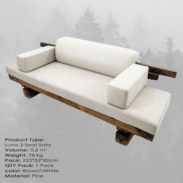 Canapea 2 locuri, Massive Design, Luna, 220x50x80cm, Maro / Alb