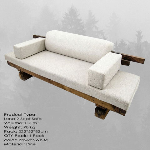 Canapea 2 locuri, Massive Design, Luna, 220x50x80cm, Maro / Alb