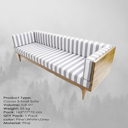 Canapea 3 locuri, Massive Design, Cocos, 160x70x75cm, Pin / Alb / Gri