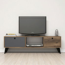 Comoda TV, Mezza, Serenat 1214, 138x42.6x29.5cm, Nuc / Negru / Antracit