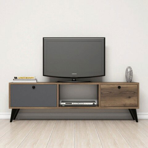 Comoda TV, Mezza, Serenat 1214, 138x42.6x29.5cm, Nuc / Negru / Antracit