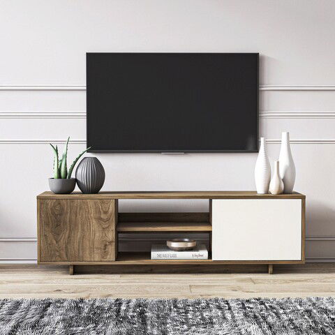 Comoda TV, Minima, Garbatella, 160x52x35cm, Nuc / Alb