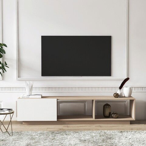 Comoda TV, Minima, Lepando, 180x41.4x37cm, Stejar / Alb