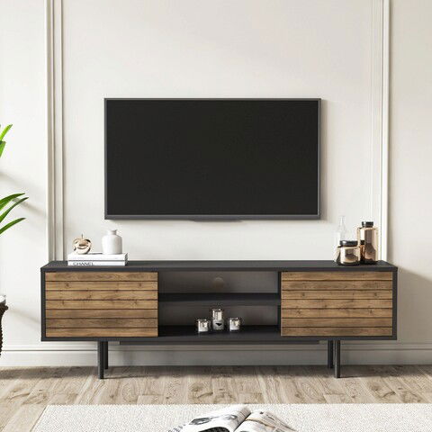 Comoda TV, Minima, Colosseo, 160x52x35cm, Negru / Nuc