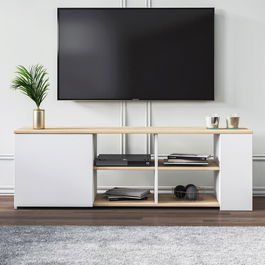 Comoda TV, Minima, Rome, 150x45x35cm, Stejar / Alb