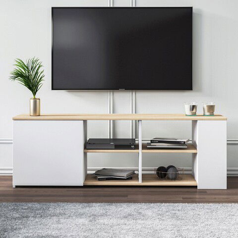 Comoda TV, Minima, Rome, 150x45x35cm, Stejar / Alb