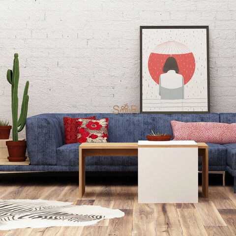Măsuţă de cafea, Mod Design, Nuguso, 90x42x40cm, Stejar / Alb