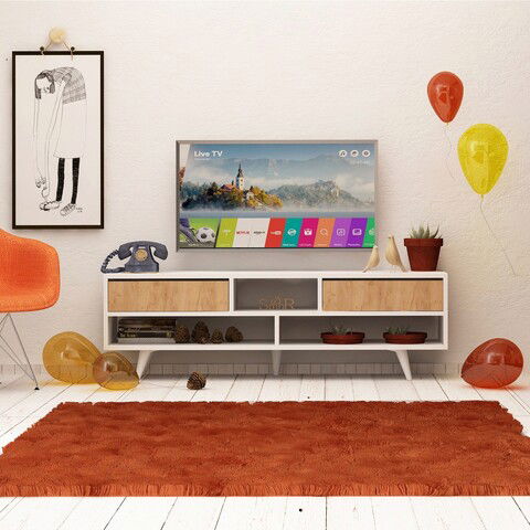 Comoda TV, Mod Design, Angola, 140x40x35cm, Stejar / Alb