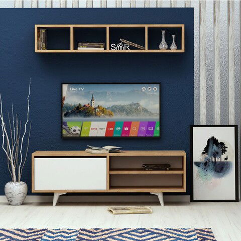 Comoda TV, Mod Design, Duku, Cm, Stejar / Alb