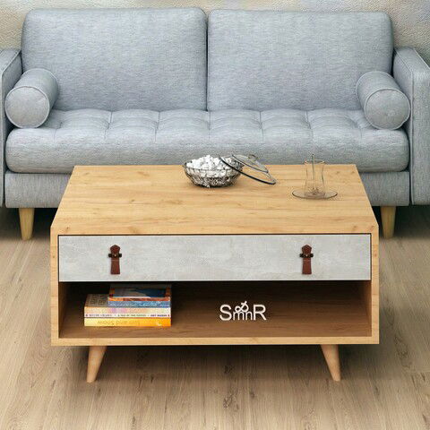 Măsuţă de cafea, Mod Design, Brida, 80x40x80cm, Stejar / Alb
