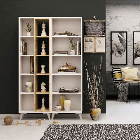 Corp biblioteca, Mod Design, Potenza, 50x162x25cm, Stejar / Alb
