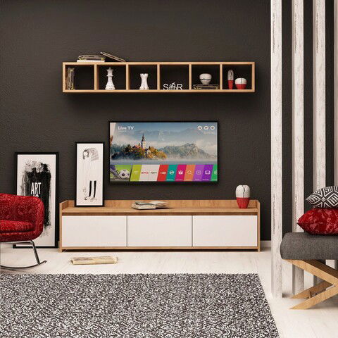 Comoda TV, Mod Design, Liçi, Cm, Stejar / Alb