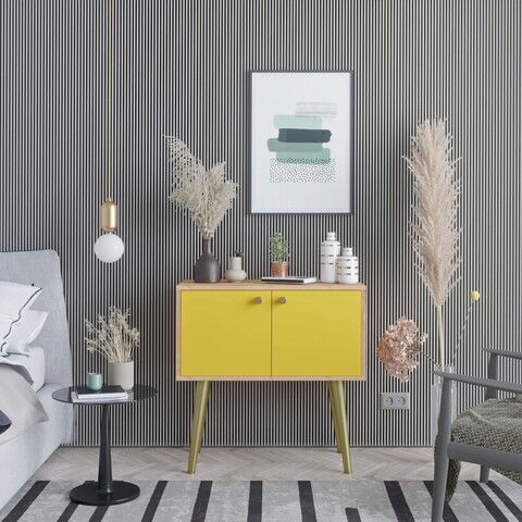 Consolă, Mod Design, JOLA, 80x80x40cm, Stejar / Galben