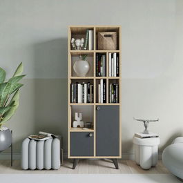 Corp biblioteca, Mod Design, Lasko, 60x170x30cm, Antracit / Stejar
