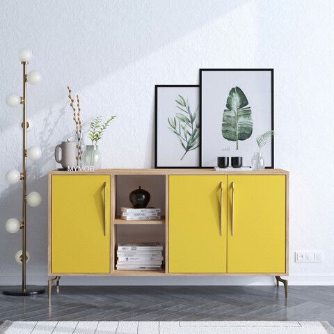 Consolă, Mod Design, SUDER, 140x86x40cm, Stejar / Galben
