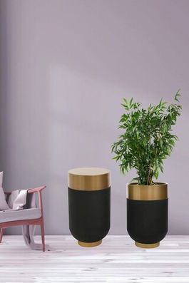 Set vase decorative și masă laterală (2 bucăți), Nassre, 1015-1, Aur / Negru