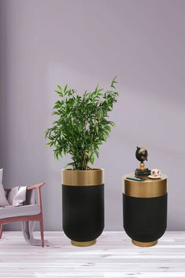Set vase decorative și masă laterală (2 bucăți), Nassre, 1016-1, Aur / Negru