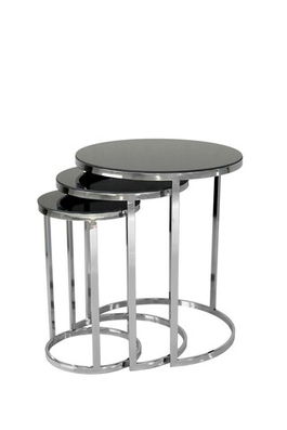 Set masute 3 piese, Nmobb , Dunya, Cadru: 100% METAL, Argint / Negru