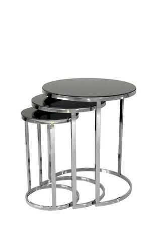 Set masute 3 piese, Nmobb , Dunya, Cadru: 100% METAL, Argint / Negru