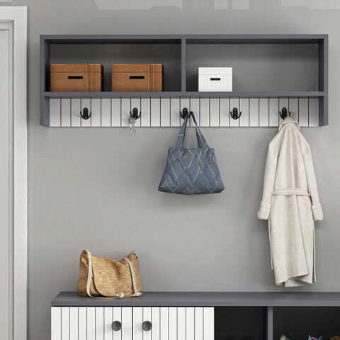 Cuier de perete, Olivia, Sarandon, 120x36.8x22cm, 100% PAL melaminat, Antracit / Alb