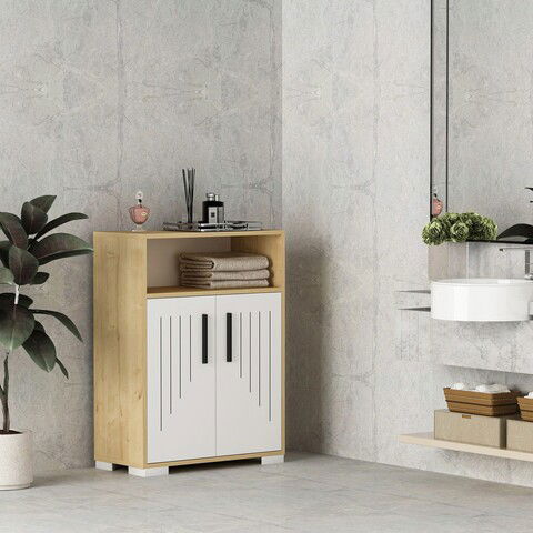 Dulap multifunctional, Olivia, Moon, 60x96.6x29.6cm, 100% PAL melaminat , Stejar safir / Alb