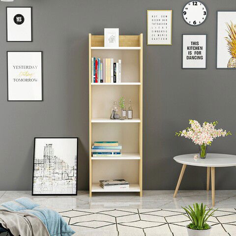 Corp biblioteca, Olivia, Amy 45, 48.6x150x29.6cm, 100% PAL melaminat, Stejar safir / Alb