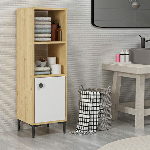 Dulap multifunctional, Olivia, Alone, 38.6x115x35cm, 100% PAL melaminat, Stejar safir / Alb